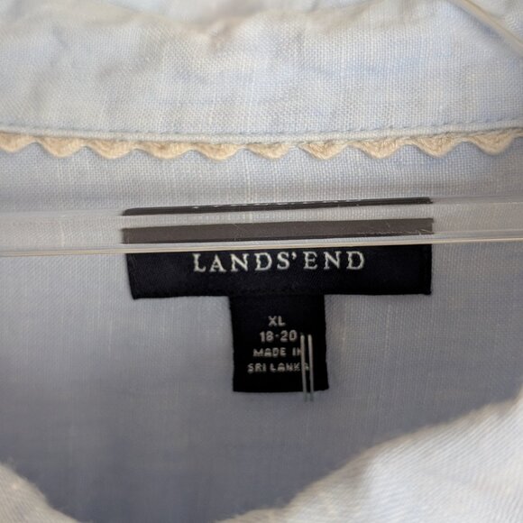 Lands' End 100%  Linen Button Down Shirt w/ Pintuck Detailing Size XL Light Blue - Picture 4 of 7